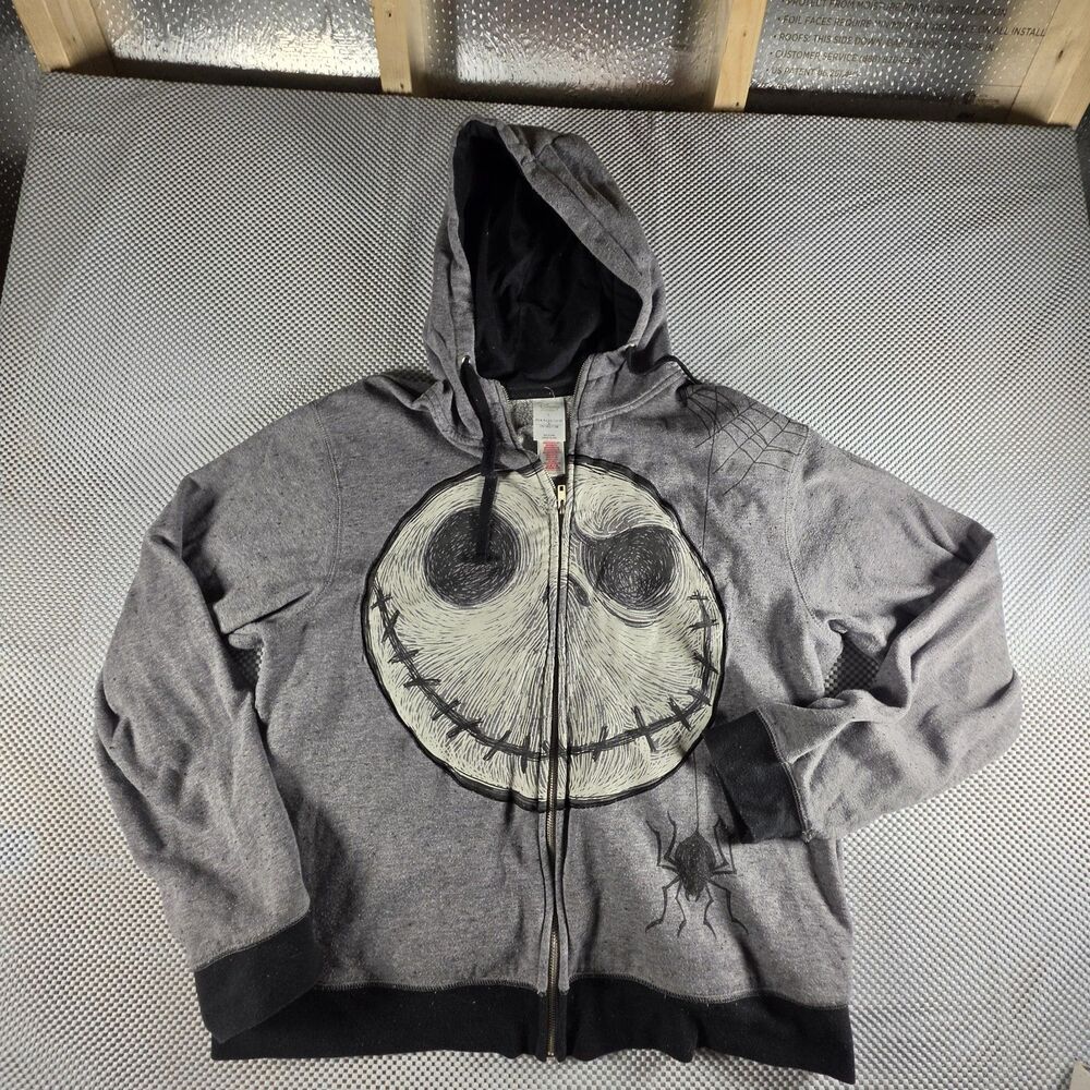 Disney Store Nightmare Before Christmas Jack Skellington Hoodie Mens L Gray Zip